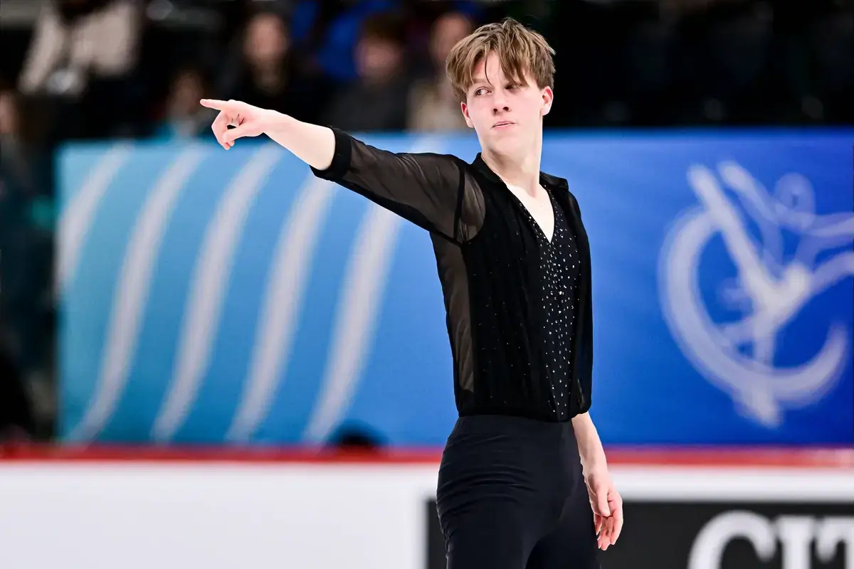 Genrikh Gartung performs during the Short Program at the 2026 World Junior Figure Skating Championships.