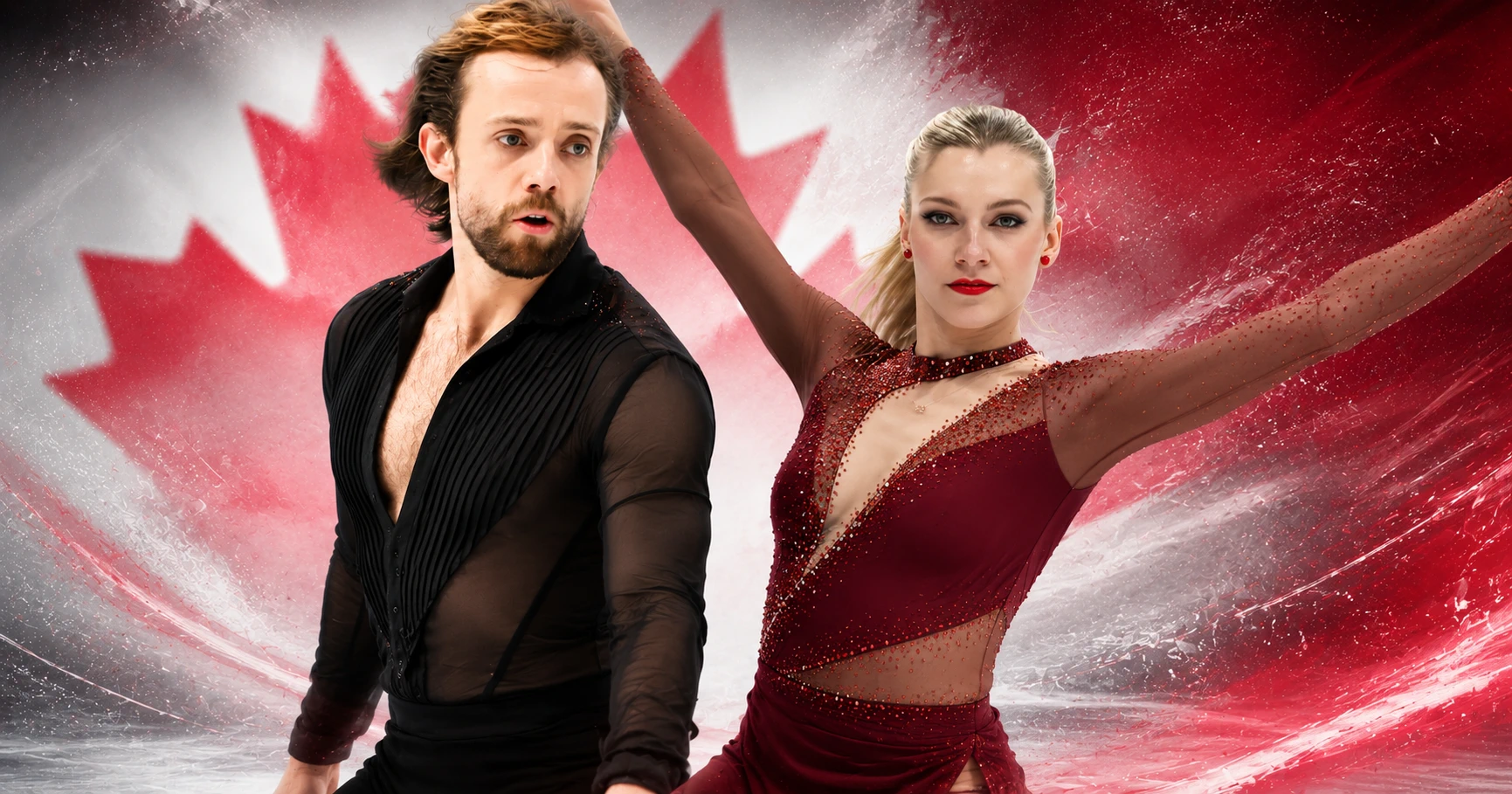 Composite promotional image of ice dancers Marjorie Lajoie and Jean-Luc Baker following the announcement of their new partnership representing Canada.