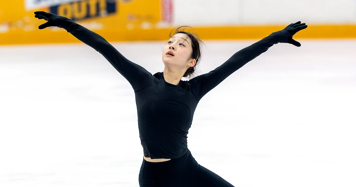Jia Shin trener på isen på Zenith Ice Rink i Seoul i forkant av sesongen 2026–27.